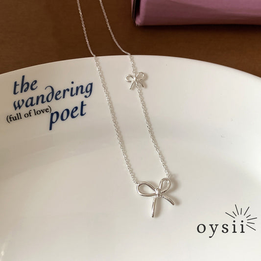 Twilight Grace – S925 Silver Twin Bow Necklace