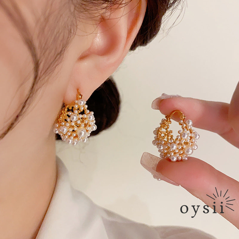 Pearl Sonata — 18K Gold Plated Flower Basket Earrings