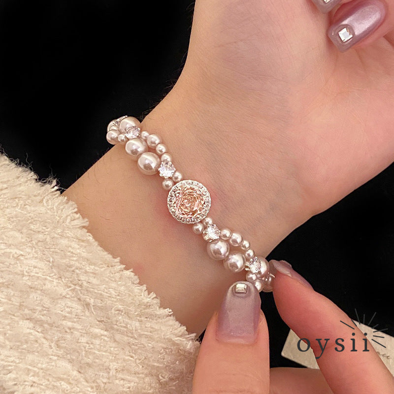 Rose Charm – Manta Pearl & Pavé Zircon Bracelet