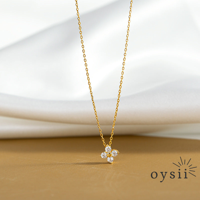 Lucky Bloom – S925 Silver Clover Zircon Necklace