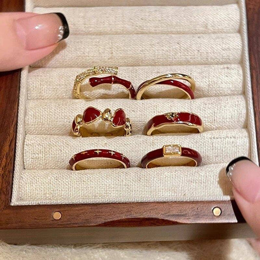 Red Enamel Ring Set