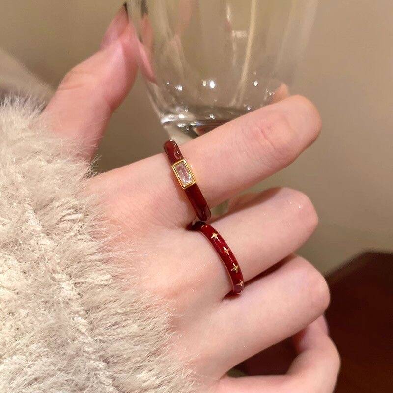 Red Enamel Ring Set