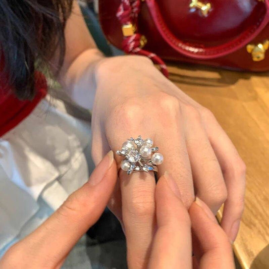 Pearl & Zircon Flower Ring