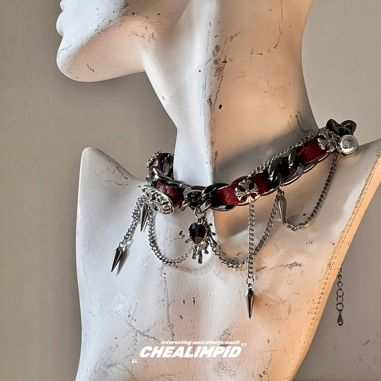 Red Heart Studded Necklace