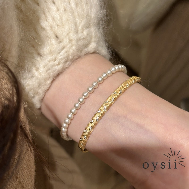 Golden Harvest — French-Italian Brushed Wheat Weave Bracelet