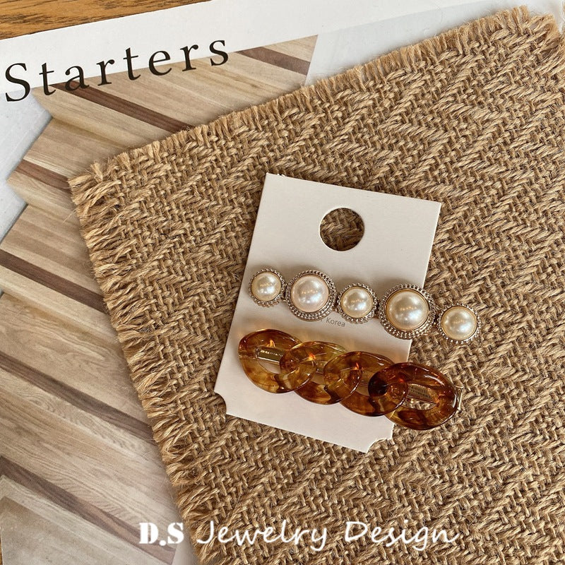 Amber Ivory Pearl Chain Hair Clip Set