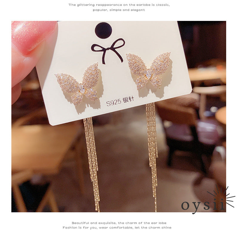 Butterfly Drift — Convertible Zircon Tassel Earrings