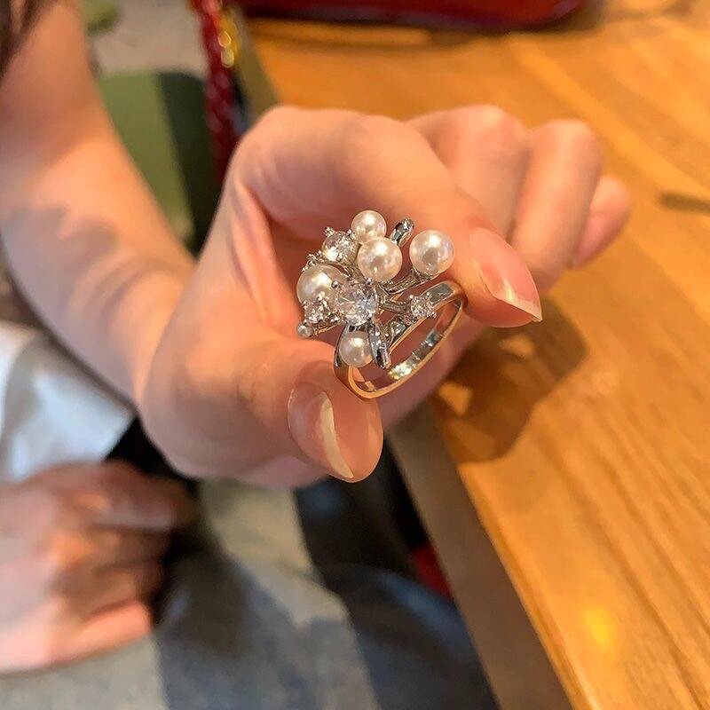 Pearl & Zircon Flower Ring