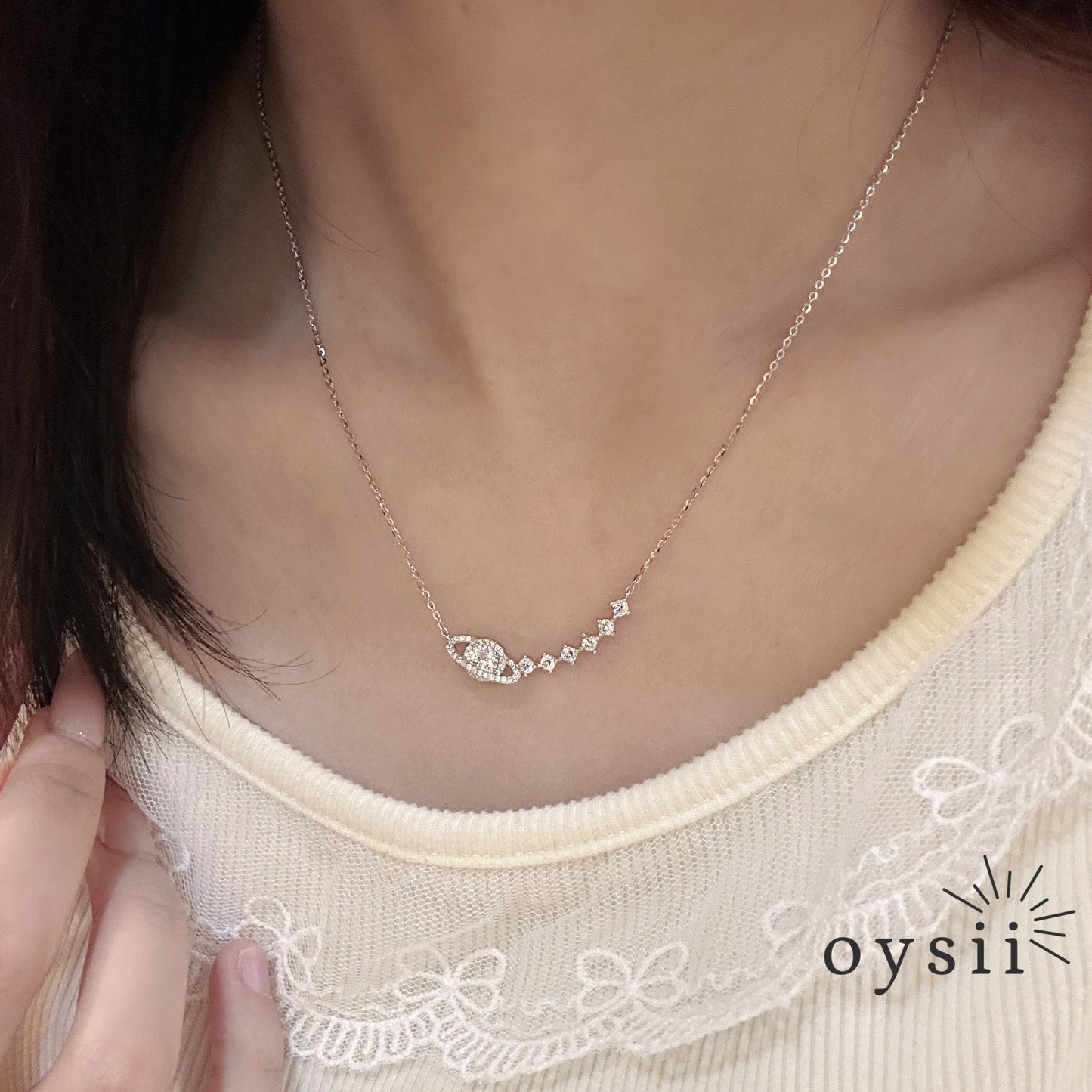 Celestial Glow – S925 Silver Planet Zircon Necklace