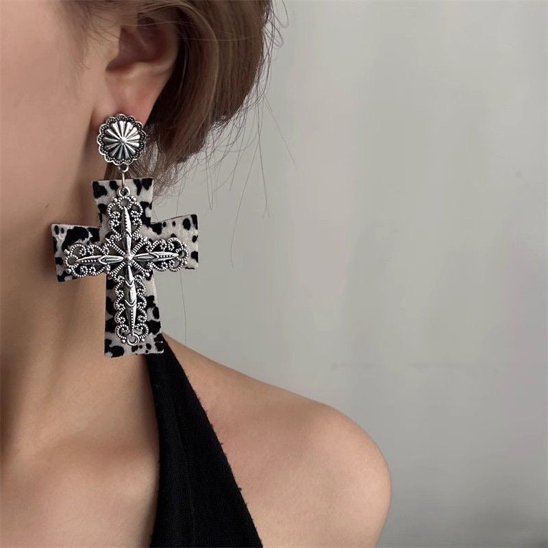 Black & White Cross Stud Earrings