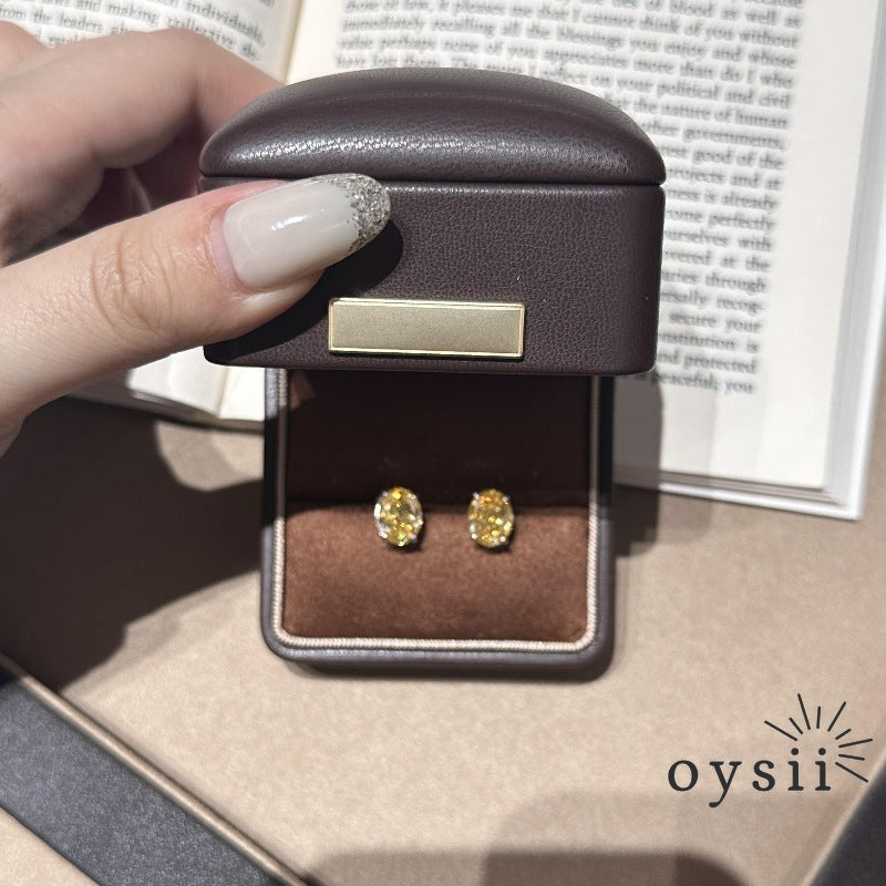 Golden Dawn Gem — S925 Silver Yellow Diamond Oval Stud Earrings