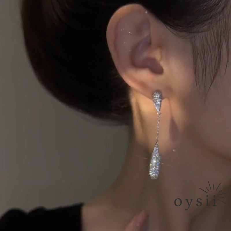 Crystal Drop – Long Pavé Zircon Earrings