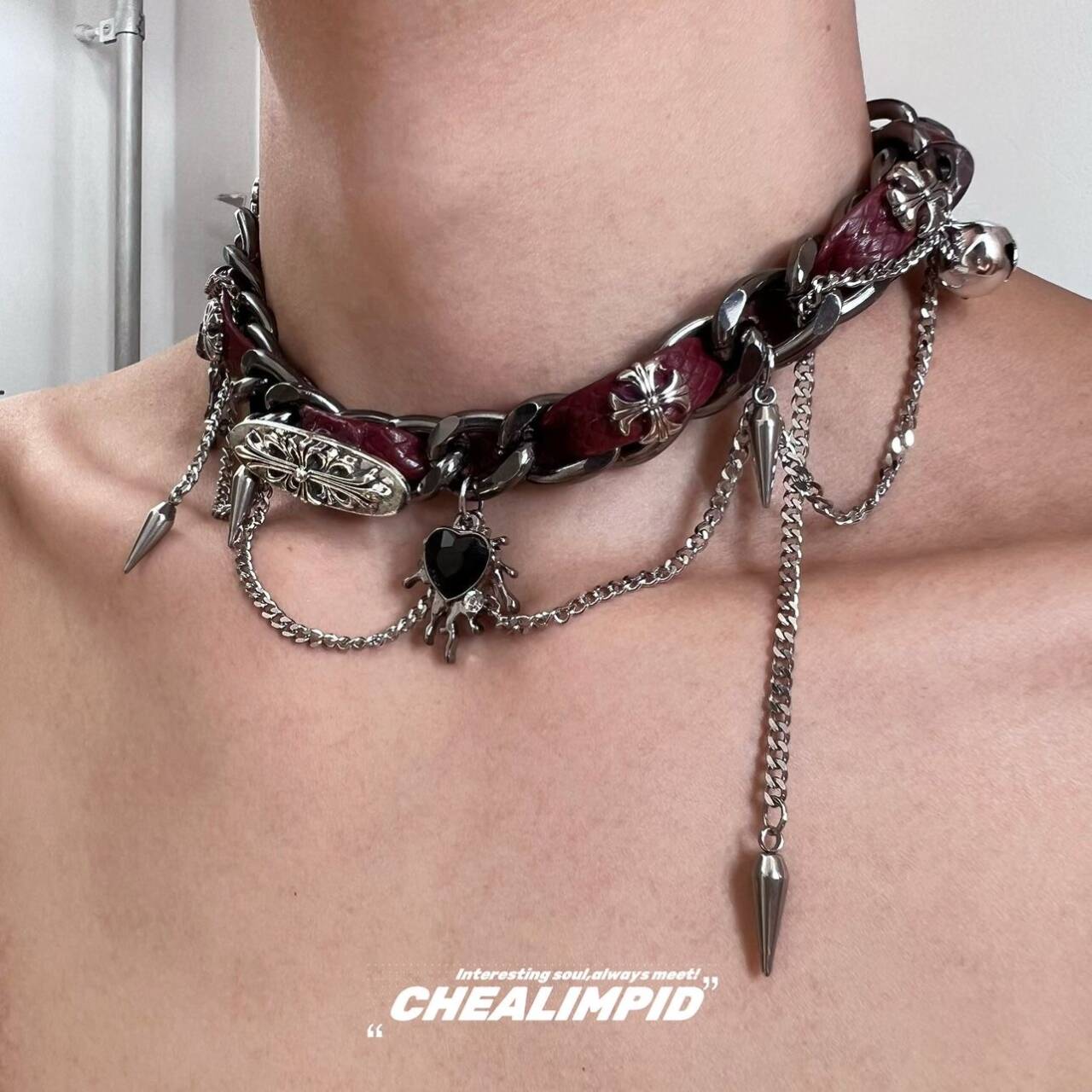 Red Heart Studded Necklace