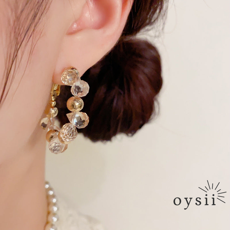 Stellar Orbit — Crystal & Metal Sphere Hoop Earrings