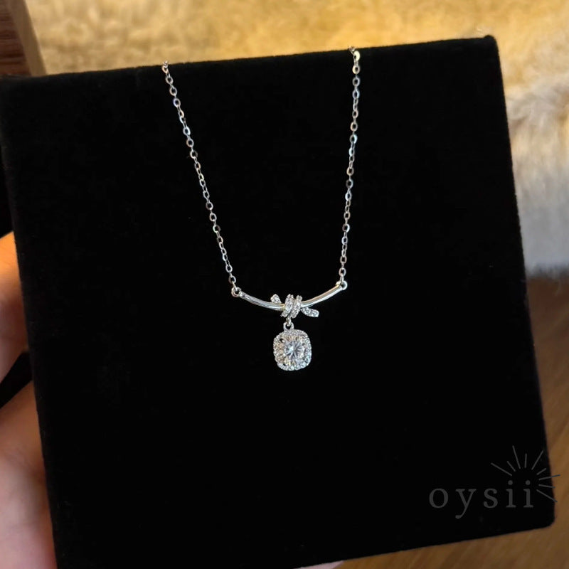 Sugar Knot — S925 Silver Crystal Cube Necklace