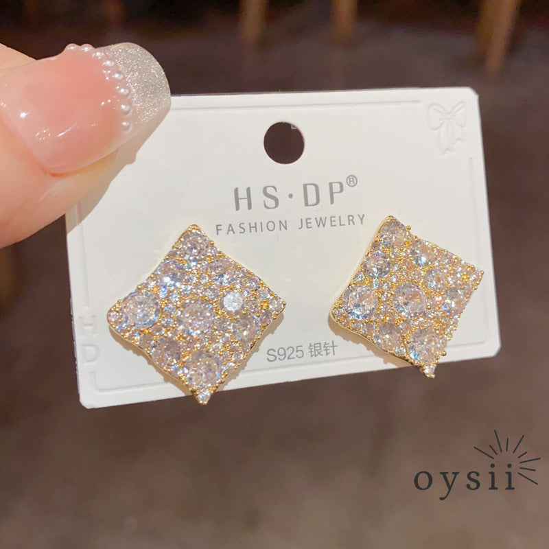 Diamond Whisper — Pavé Zircon Rhombus Stud Earrings