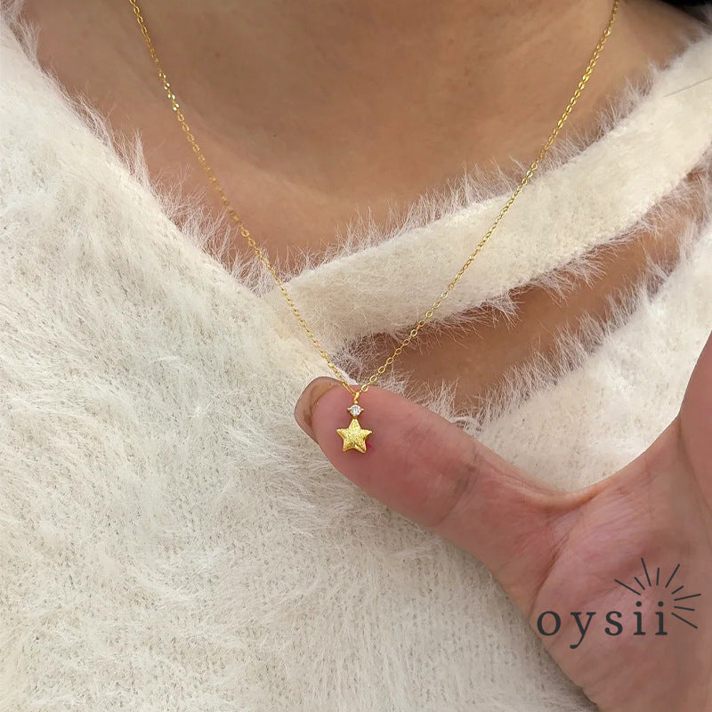 Starlit Poem — S925 Silver Brushed Star Necklace