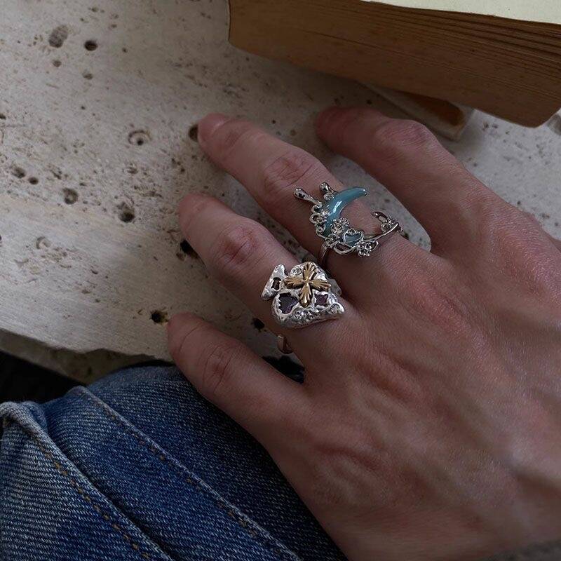 Liquid Moon & Star Ring Set