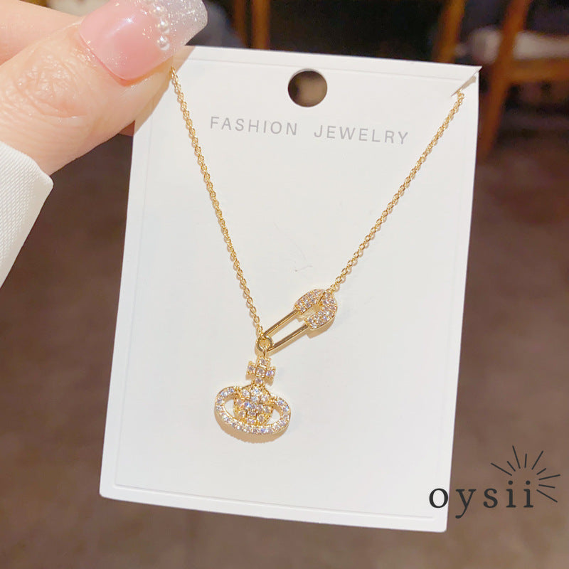 Cosmic Pin — Full Diamond Saturn Necklace