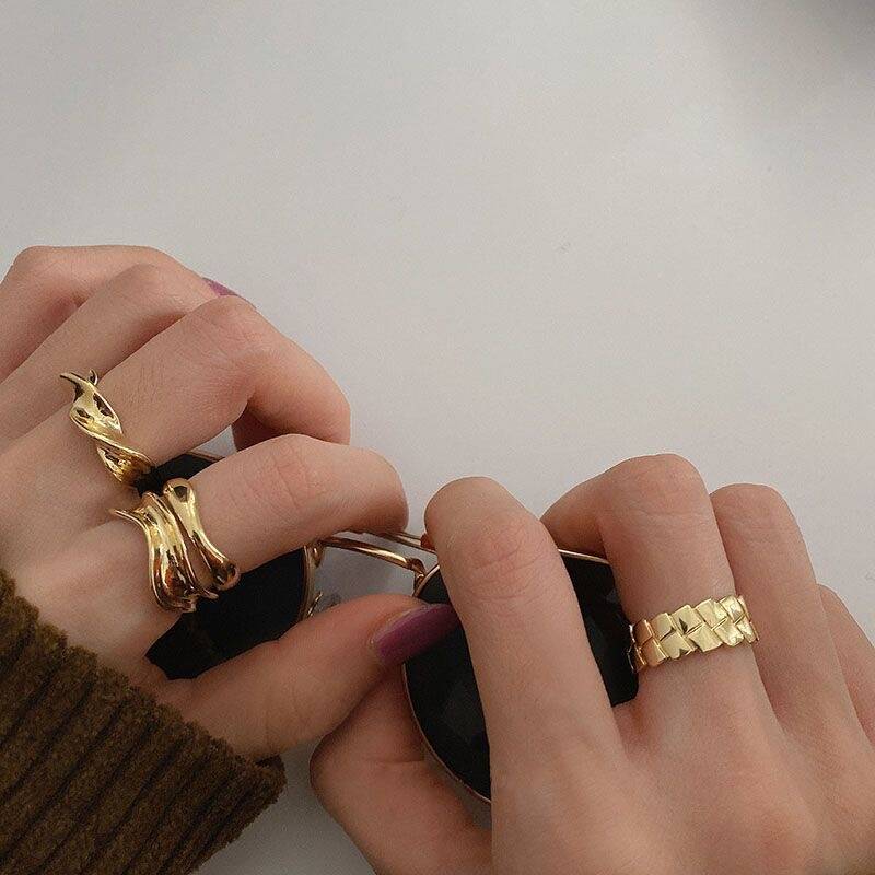 Gold Artistic Ring Set of 3