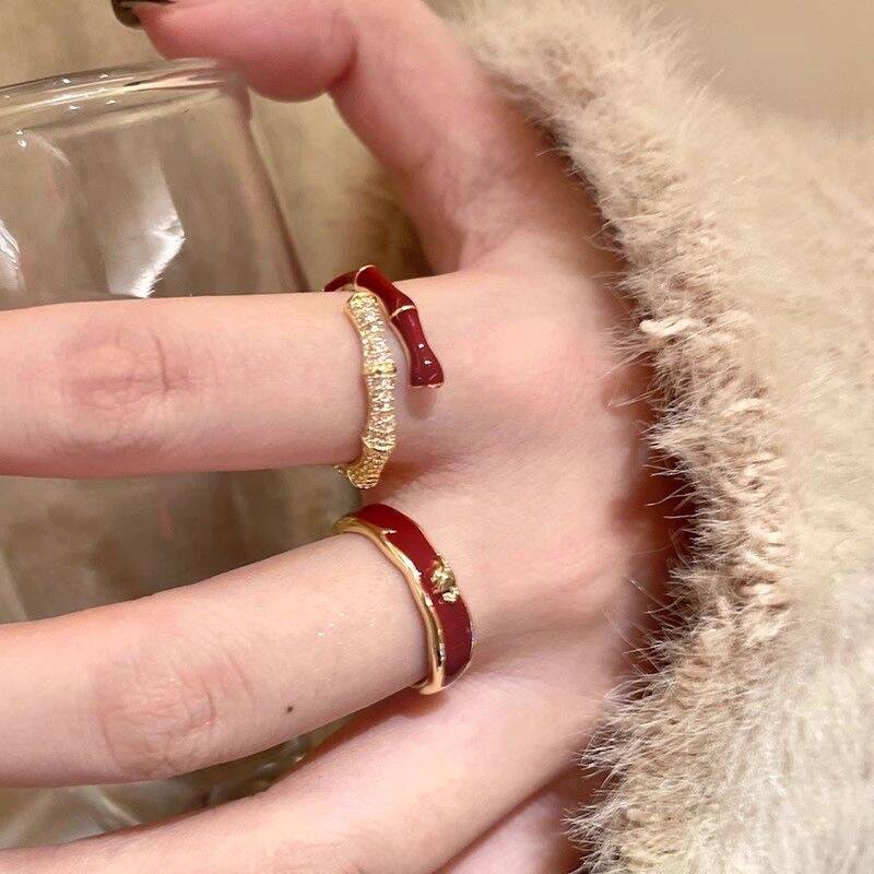 Red Enamel Ring Set