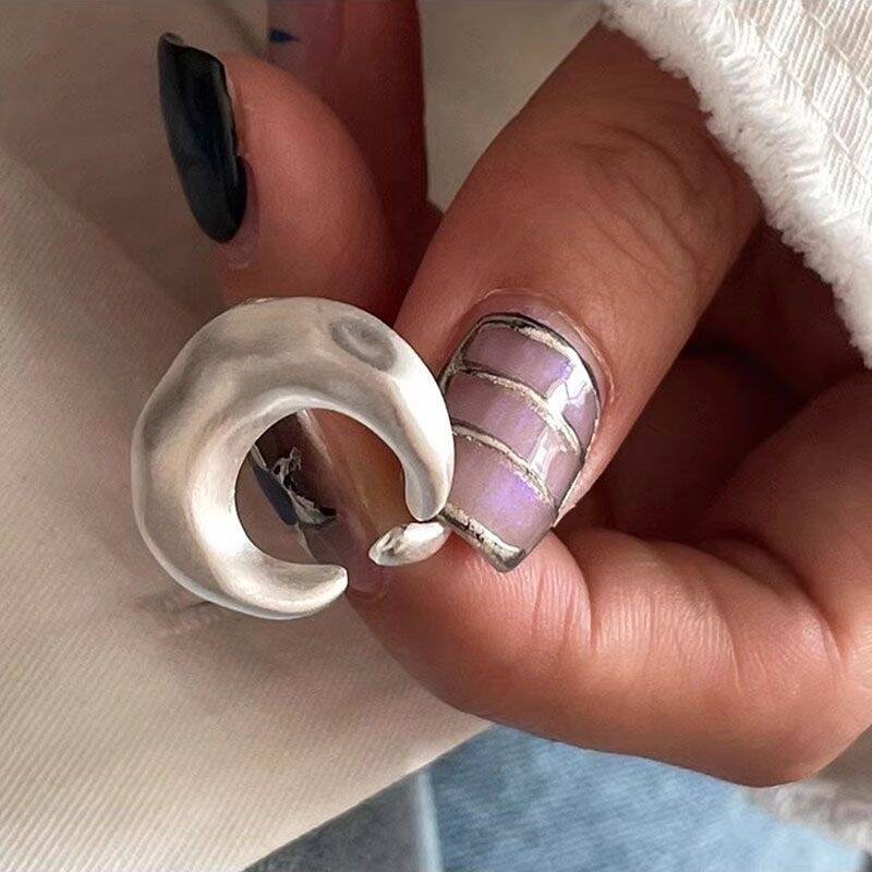 Moon & Letter Open Ring