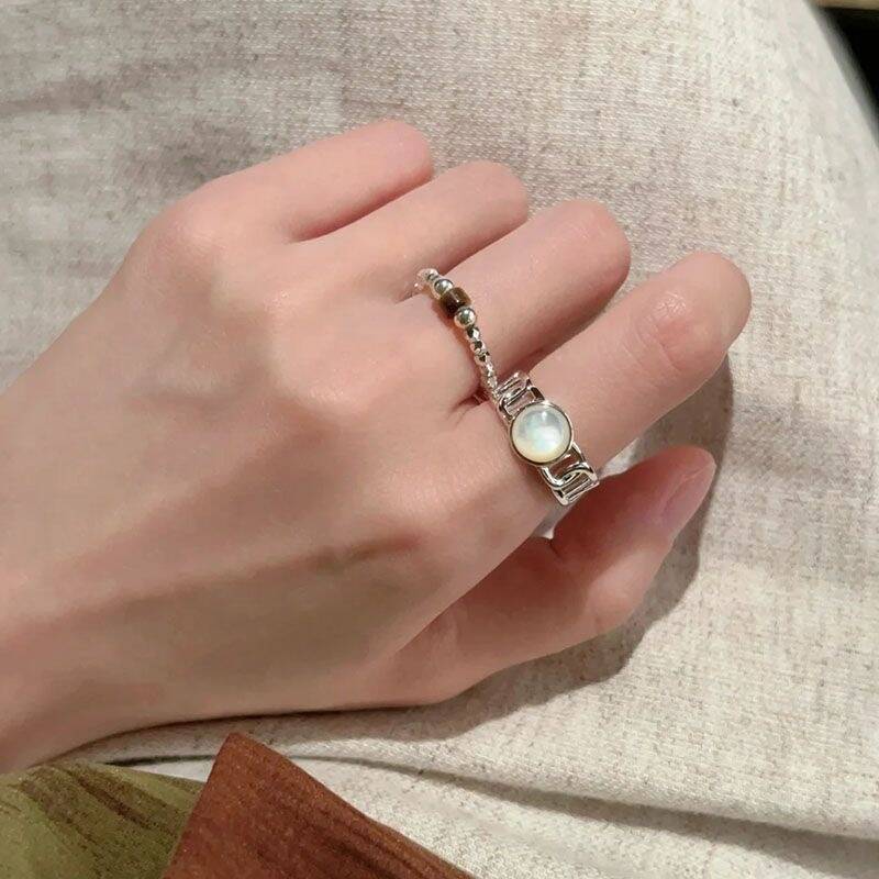 Vintage Mother of Pearl & Tiger Eye Ring Set