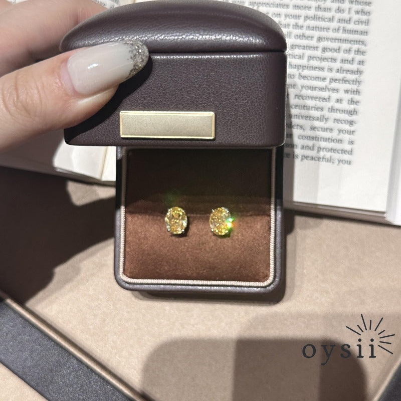 Golden Dawn Gem — S925 Silver Yellow Diamond Oval Stud Earrings