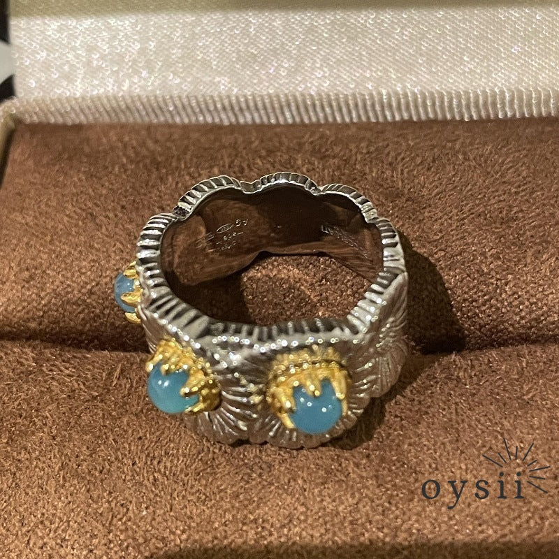 Azure Daisy – Blue Agate Ring