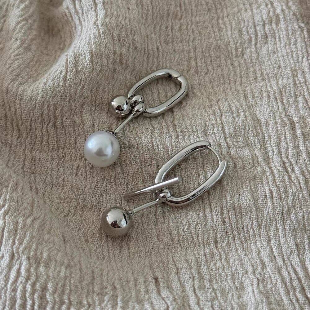 Pearl & Silver Ball Earrings