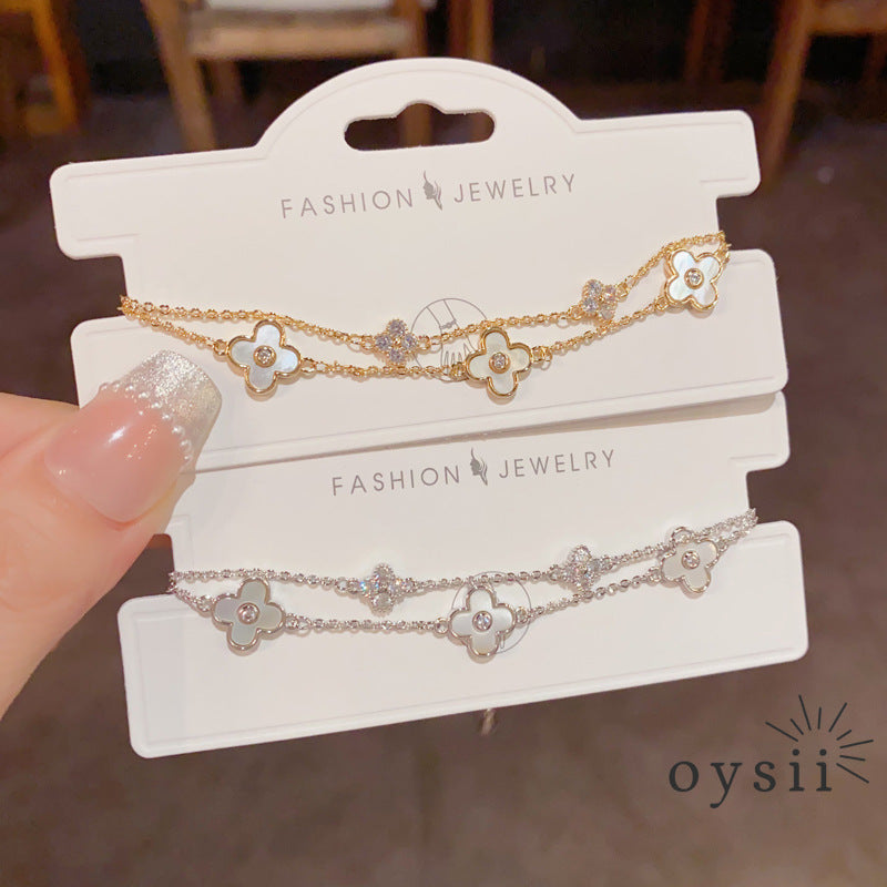 Clover Breeze — Double-Layer Shell Bracelet