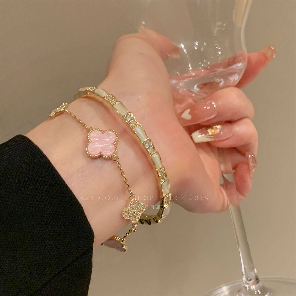 Pink Clover Layered Bracelet
