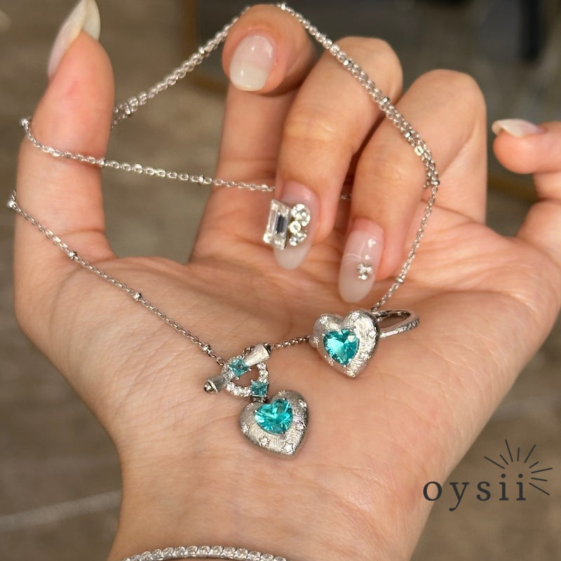 Paraiba Heart — Light-Luxury Vintage Heart Ring, Necklace & Earrings Set