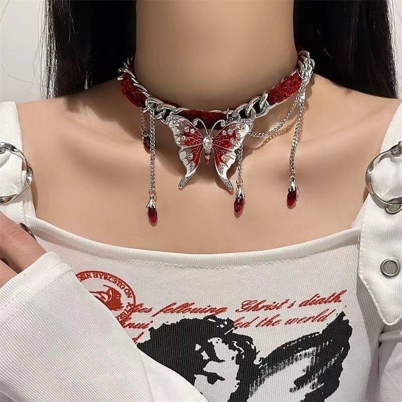 Red Heart Studded Necklace