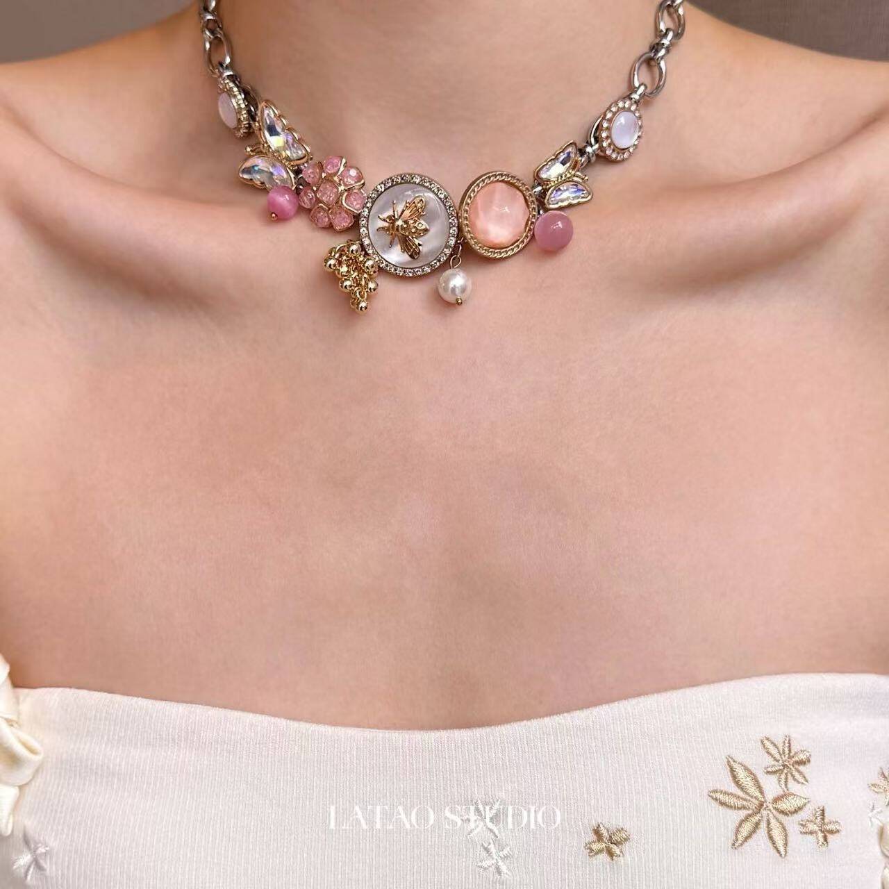 Pink Strawberry Layered Necklace