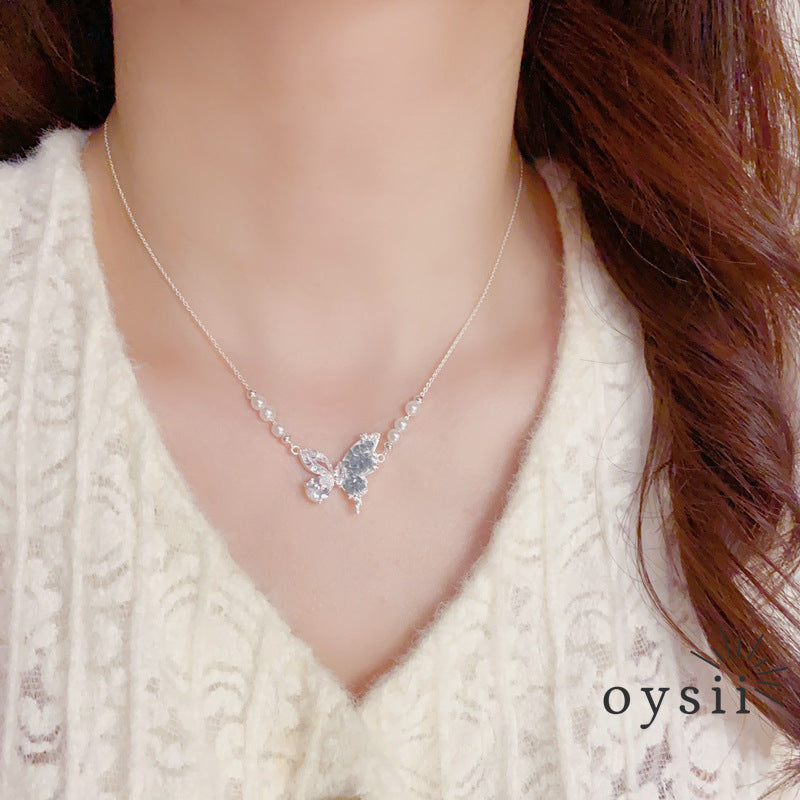 Azure Flutter — Blue Crystal & Pearl Necklace