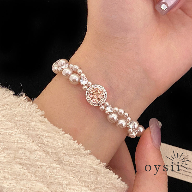 Rose Charm – Manta Pearl & Pavé Zircon Bracelet