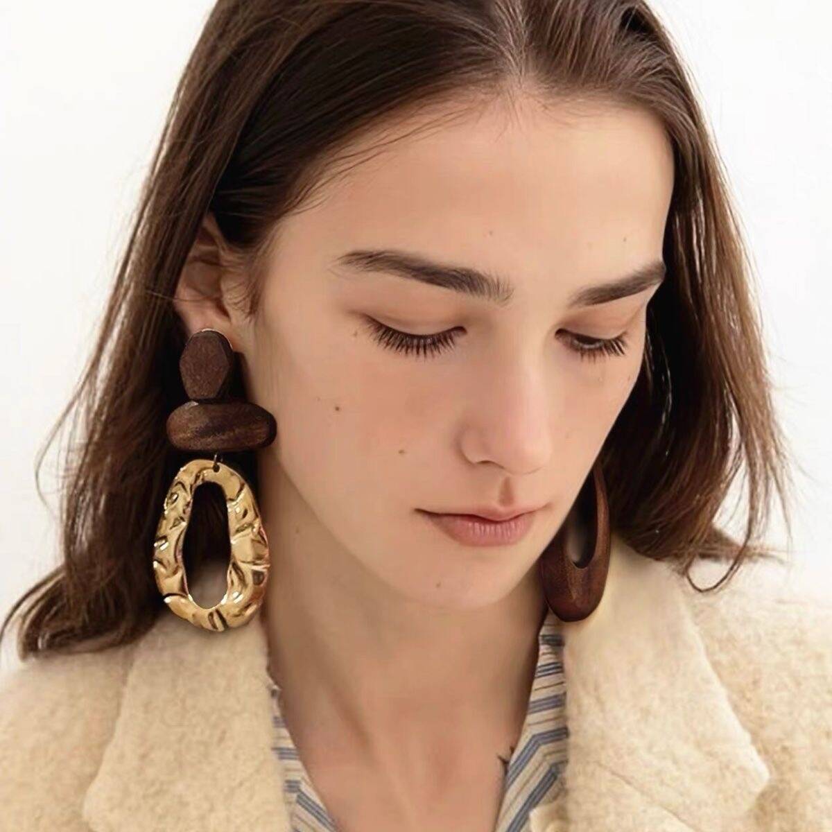 Wooden Teardrop Irregular Stud Earrings