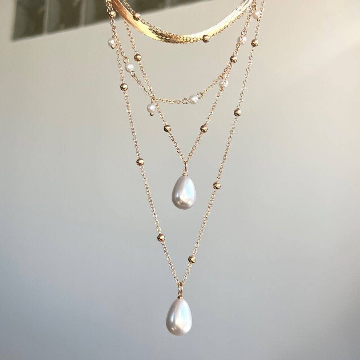 Layered Pearl Teardrop Necklace