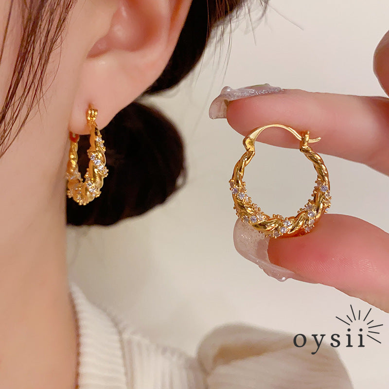 Twist Elegance — Zircon Braided Hoop Earrings