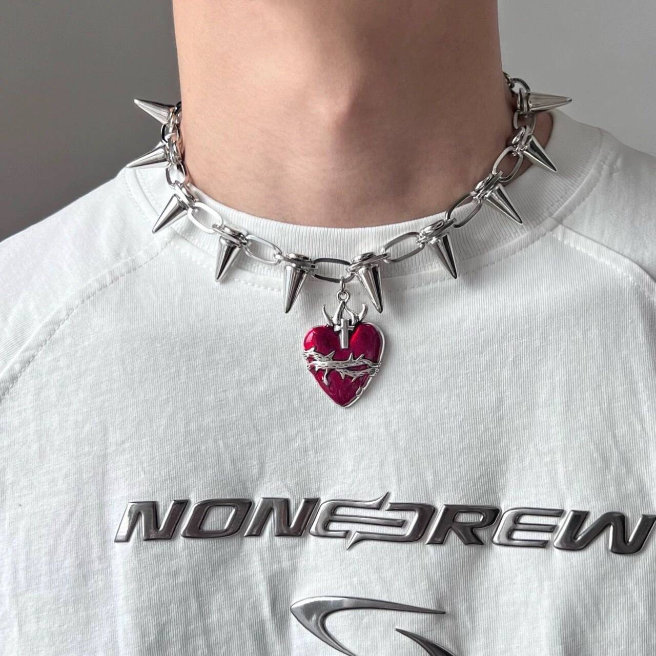 Red Heart Studded Necklace