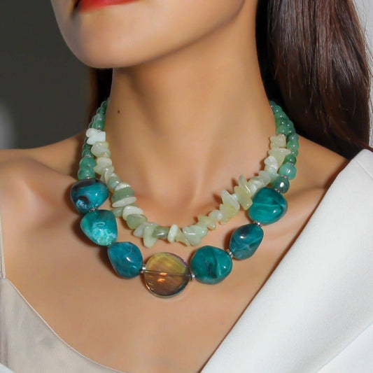 Green Resin Double-Layer Necklace