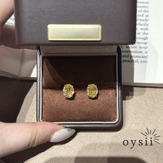 Golden Dawn Gem — S925 Silver Yellow Diamond Oval Stud Earrings