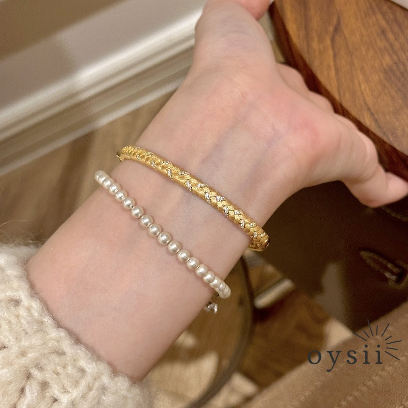 Golden Harvest — French-Italian Brushed Wheat Weave Bracelet