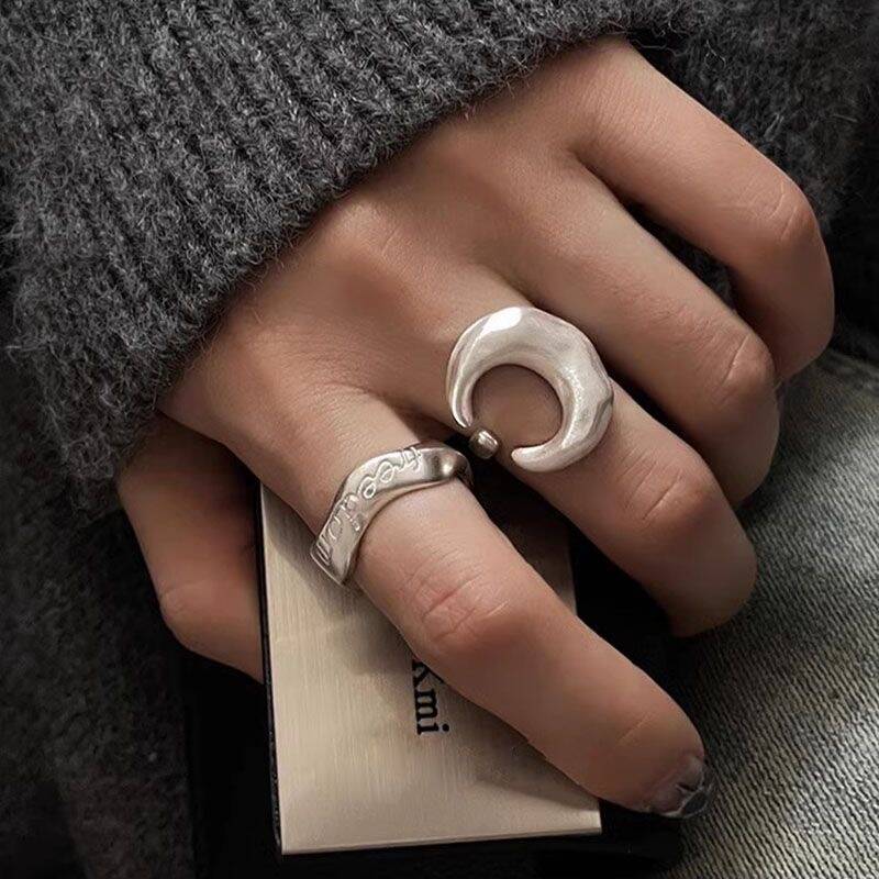 Moon & Letter Open Ring