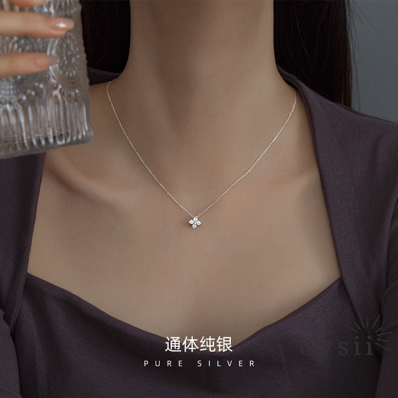 Lucky Bloom – S925 Silver Clover Zircon Necklace