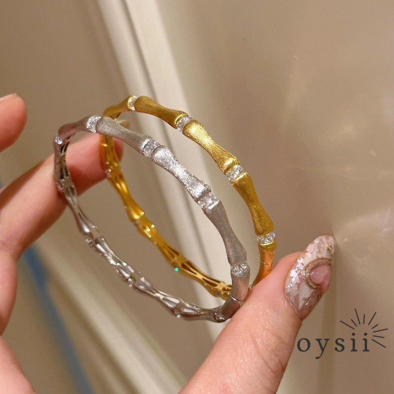 Bamboo Serenity — Brushed Two-Tone Gold & Silver Bangle