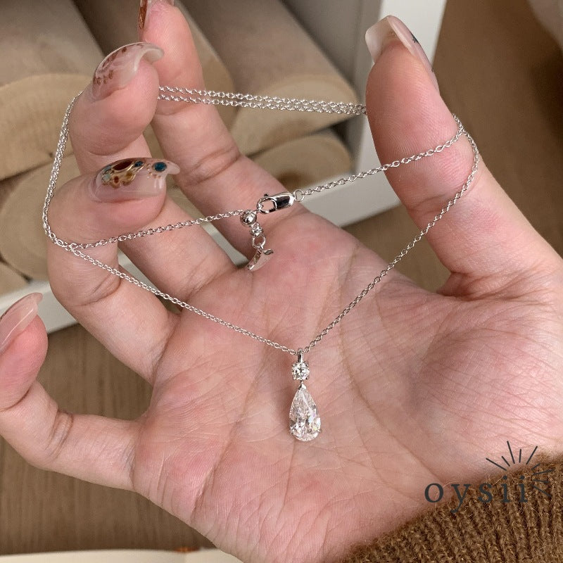 Diamond Dew — Light-Luxury Rhombus Teardrop Zircon Necklace