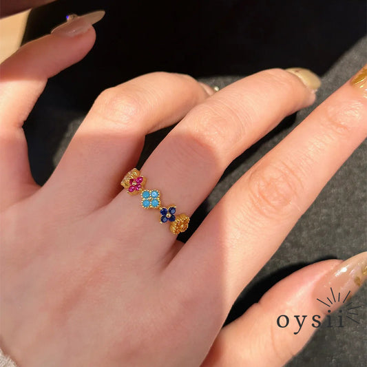 Dopamine Bloom — S925 Silver Colorful Clover Jewelry Set