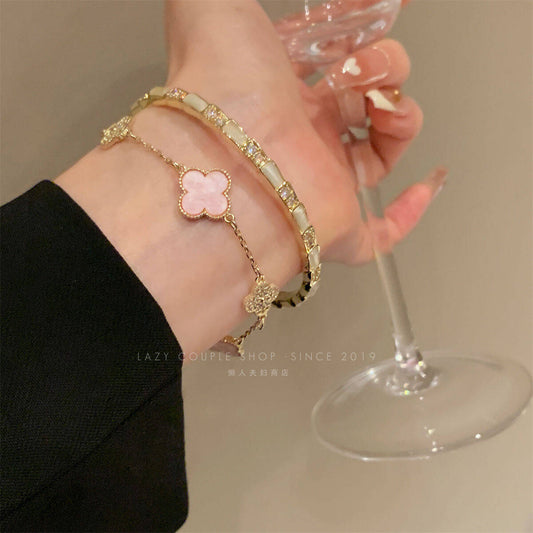 Pink Clover Layered Bracelet